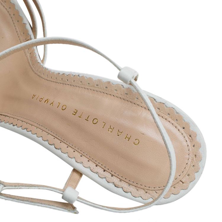 Pre Owned Charlotte Olympia Cream Studded Leather Ankle Strap Platform Sandals Size 41