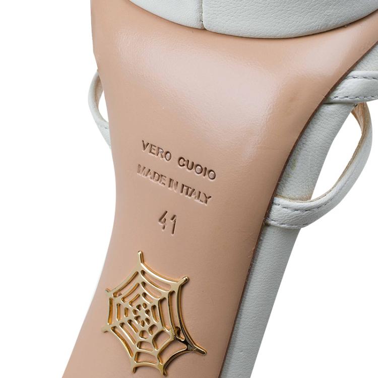 Pre Owned Charlotte Olympia Cream Studded Leather Ankle Strap Platform Sandals Size 41
