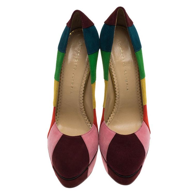 مملوكة مسبقًا Charlotte Olympia Multicolor Striped Suede Priscilla Platform Pumps Size 39