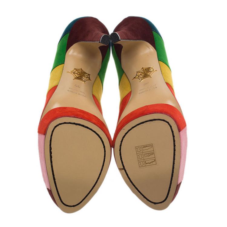 مملوكة مسبقًا Charlotte Olympia Multicolor Striped Suede Priscilla Platform Pumps Size 39