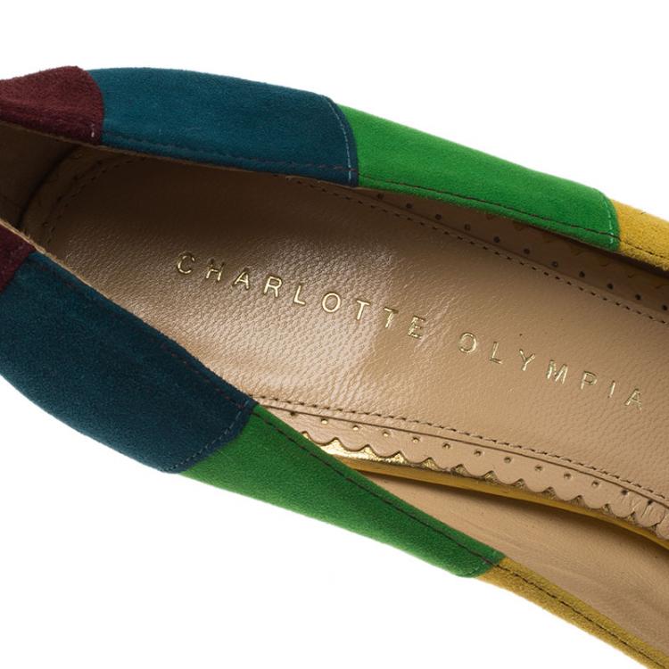 مملوكة مسبقًا Charlotte Olympia Multicolor Striped Suede Priscilla Platform Pumps Size 39