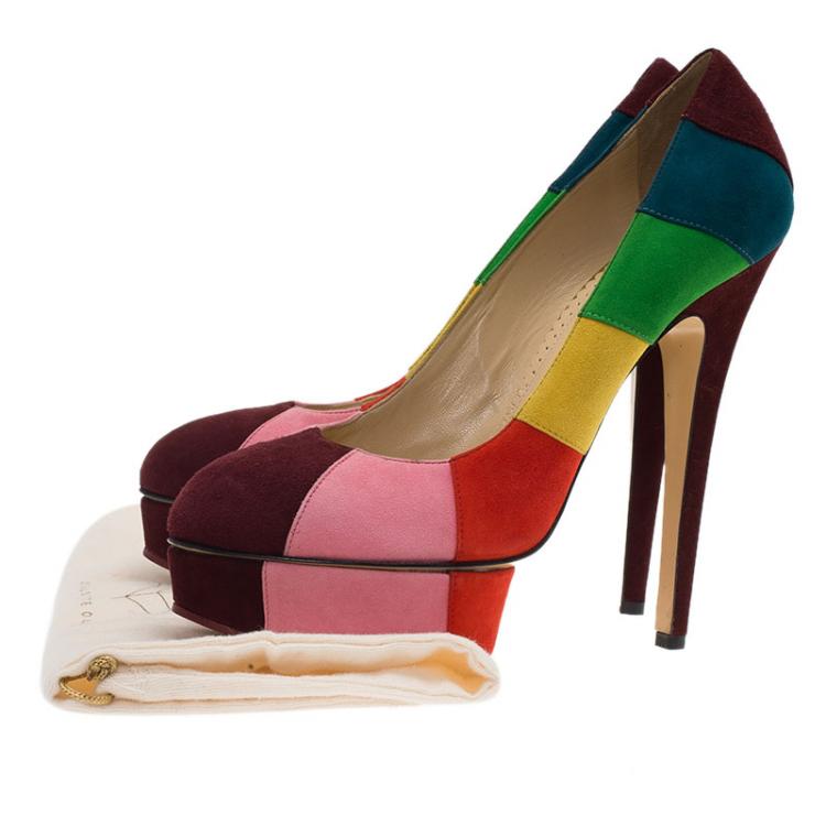 مملوكة مسبقًا Charlotte Olympia Multicolor Striped Suede Priscilla Platform Pumps Size 39