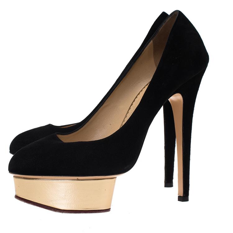 Pre Owned Charlotte Olympia Black Suede Dolly Platform Pumps Size 39