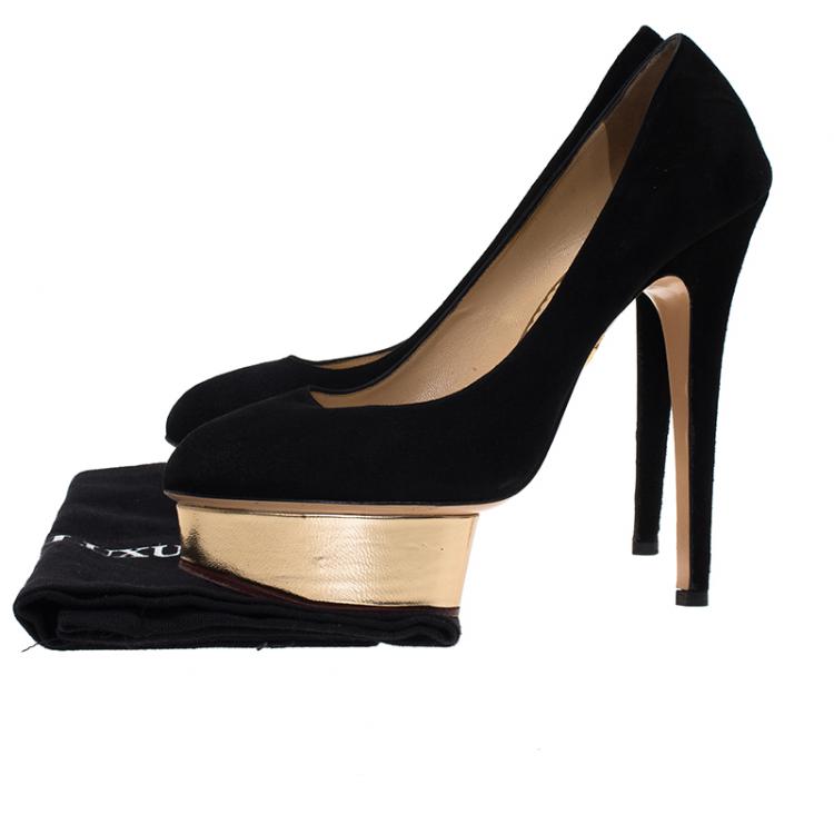 Pre Owned Charlotte Olympia Black Suede Dolly Platform Pumps Size 39