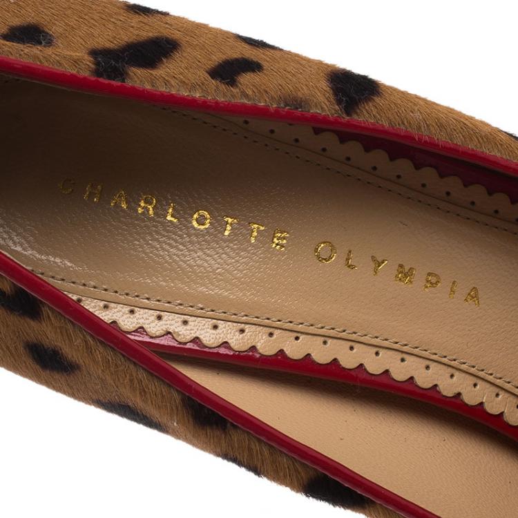 Pre Owned Charlotte Olympia Leopard Print Calf Hair and Red Patent Polly Platform Pumps Size 39