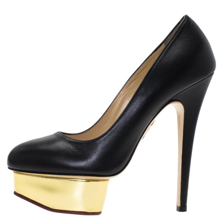 Pre Owned Charlotte Olympia Black Leather Dolly Platform Pumps Size 37