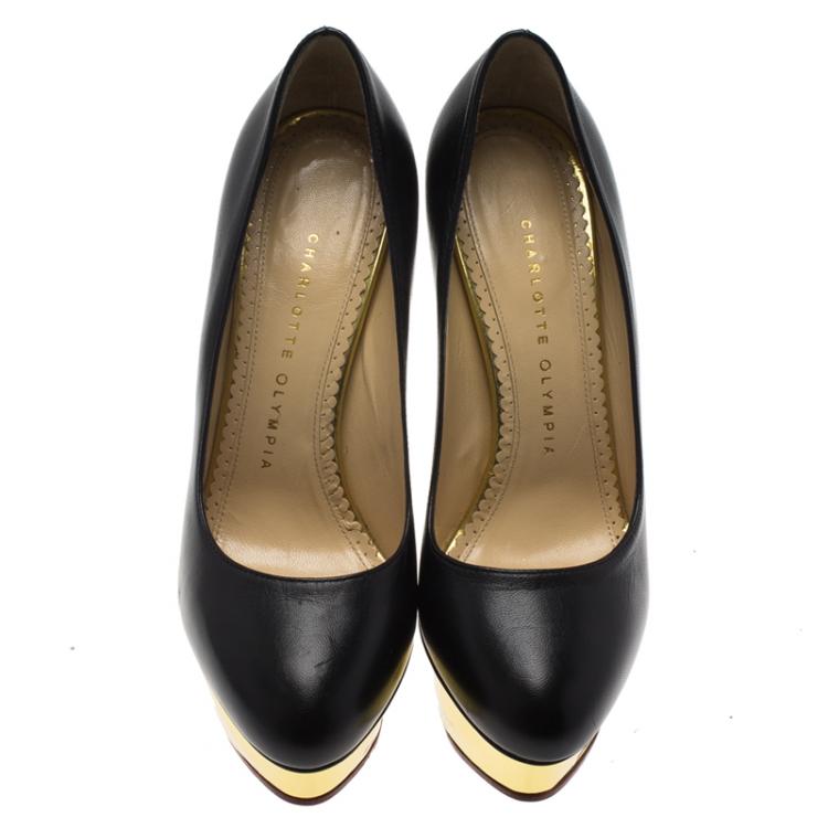Pre Owned Charlotte Olympia Black Leather Dolly Platform Pumps Size 37