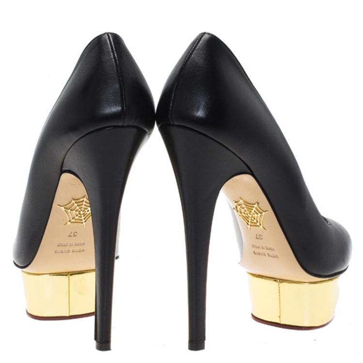 Pre Owned Charlotte Olympia Black Leather Dolly Platform Pumps Size 37