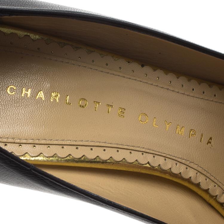 Pre Owned Charlotte Olympia Black Leather Dolly Platform Pumps Size 37
