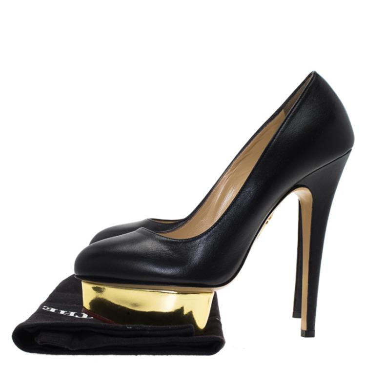 Pre Owned Charlotte Olympia Black Leather Dolly Platform Pumps Size 37