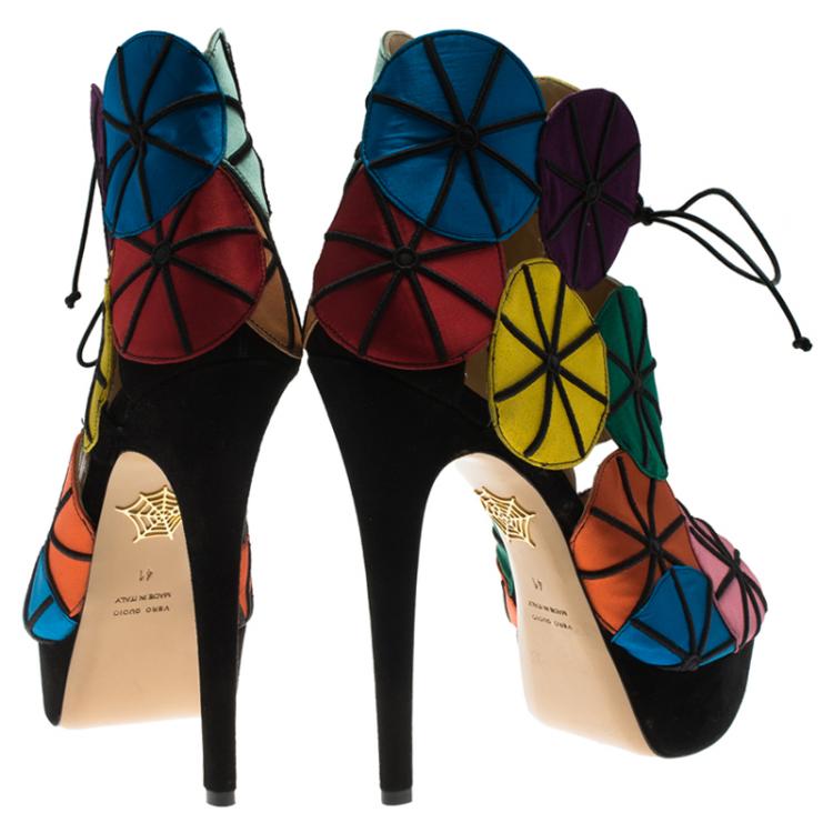 Pre Owned Charlotte Olympia Multicolor Satin Parasol Platform Sandals Size 41