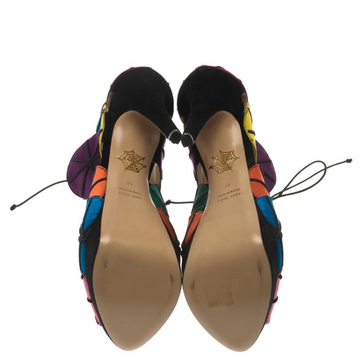 Pre Owned Charlotte Olympia Multicolor Satin Parasol Platform Sandals Size 41