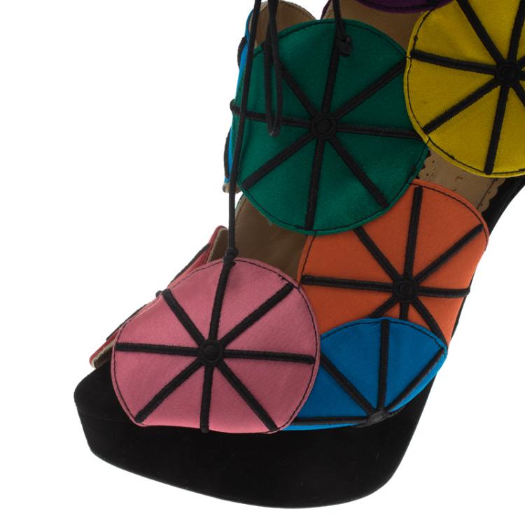 Pre Owned Charlotte Olympia Multicolor Satin Parasol Platform Sandals Size 41