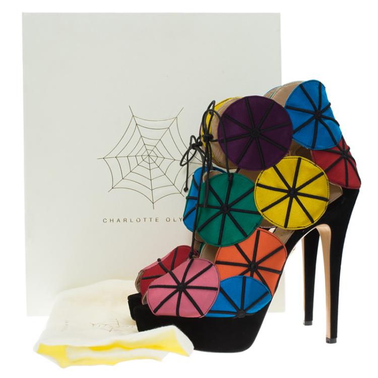 Pre Owned Charlotte Olympia Multicolor Satin Parasol Platform Sandals Size 41