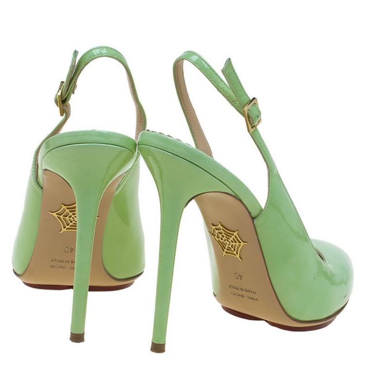 مملوكة مسبقًا Charlotte Olympia Green Patent Monroe Slingback Pumps Size 40