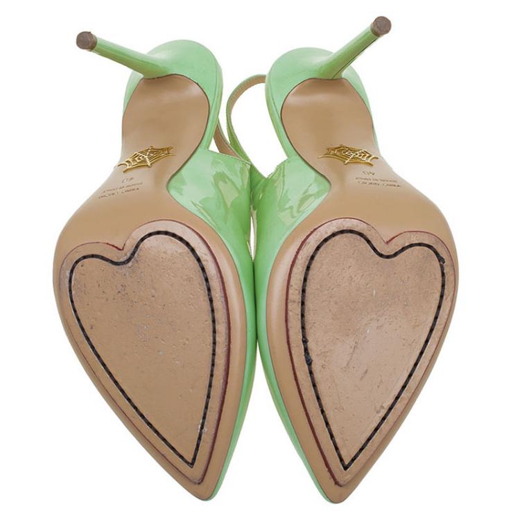 مملوكة مسبقًا Charlotte Olympia Green Patent Monroe Slingback Pumps Size 40