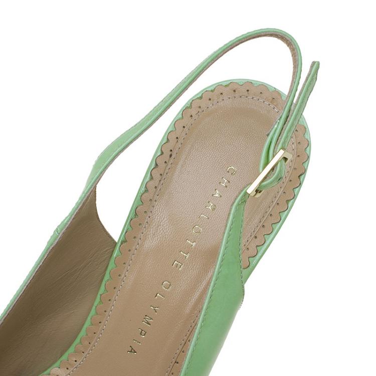 مملوكة مسبقًا Charlotte Olympia Green Patent Monroe Slingback Pumps Size 40