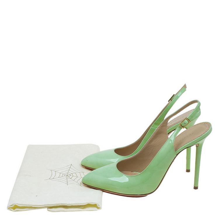 مملوكة مسبقًا Charlotte Olympia Green Patent Monroe Slingback Pumps Size 40