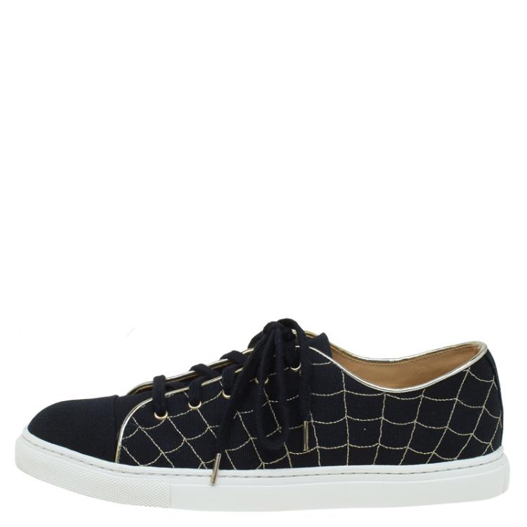 Pre Owned Charlotte Olympia Black Canvas Web Sneakers Size 38