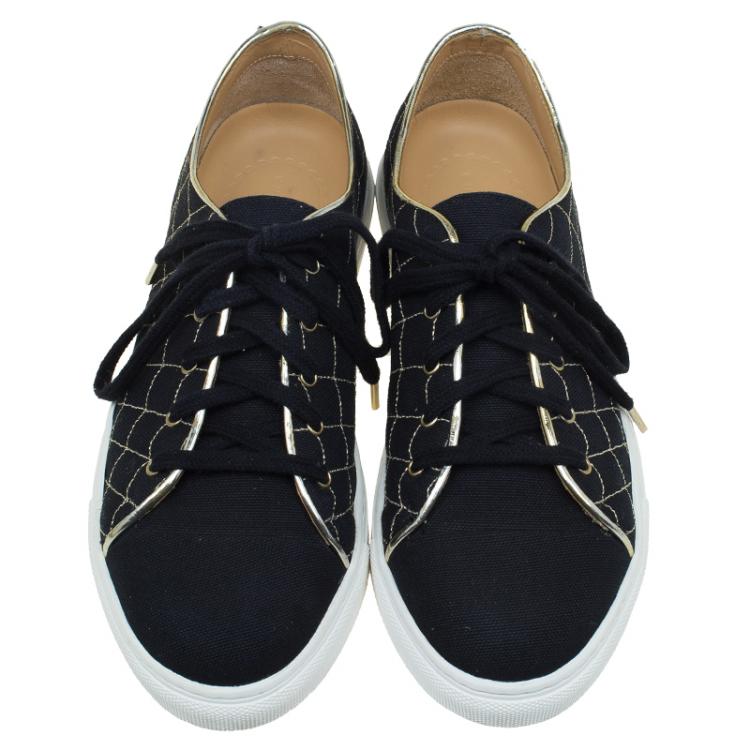 Pre Owned Charlotte Olympia Black Canvas Web Sneakers Size 38