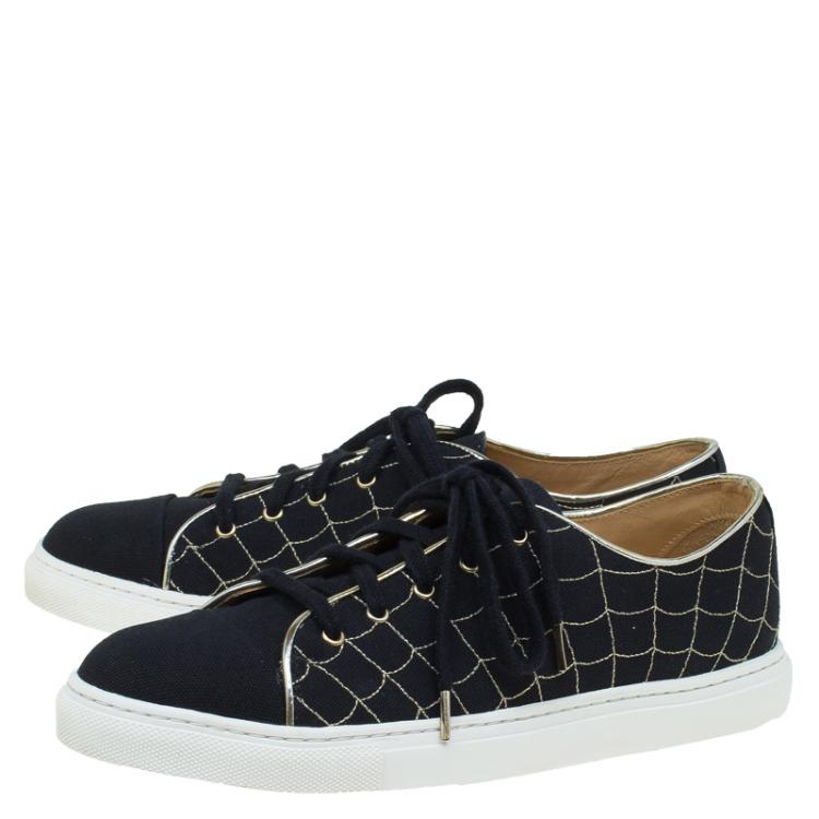 Pre Owned Charlotte Olympia Black Canvas Web Sneakers Size 38