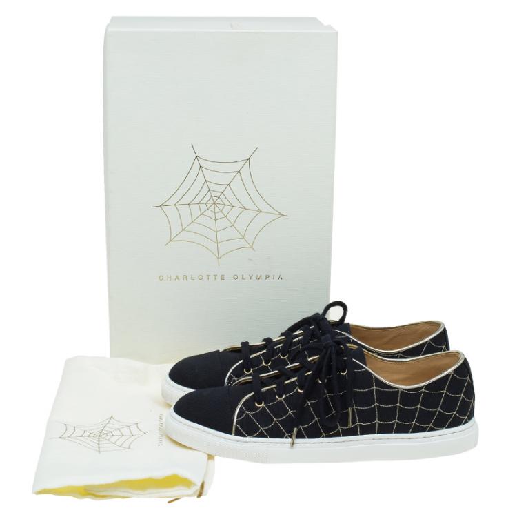 Pre Owned Charlotte Olympia Black Canvas Web Sneakers Size 38