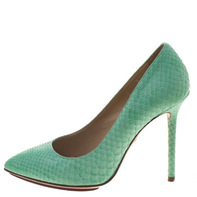 Pre Owned Charlotte Olympia Mint Green Python Monroe Pumps Size 36