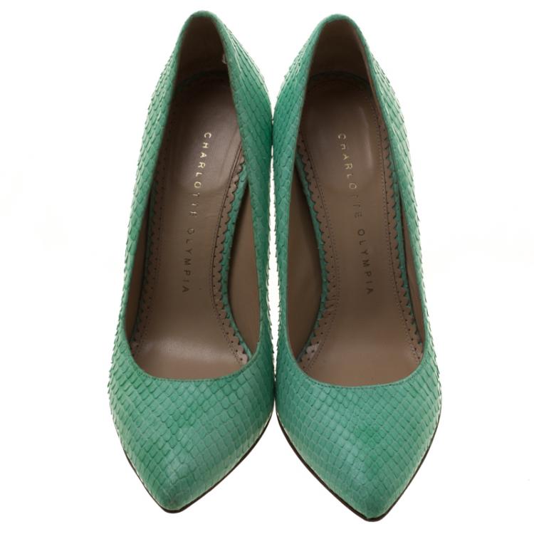 Pre Owned Charlotte Olympia Mint Green Python Monroe Pumps Size 36