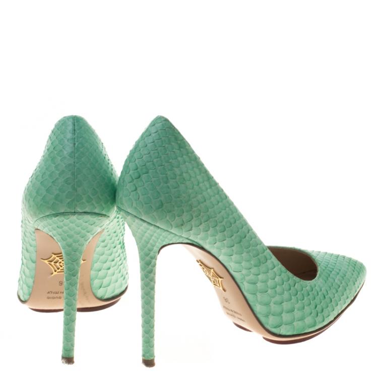 Pre Owned Charlotte Olympia Mint Green Python Monroe Pumps Size 36
