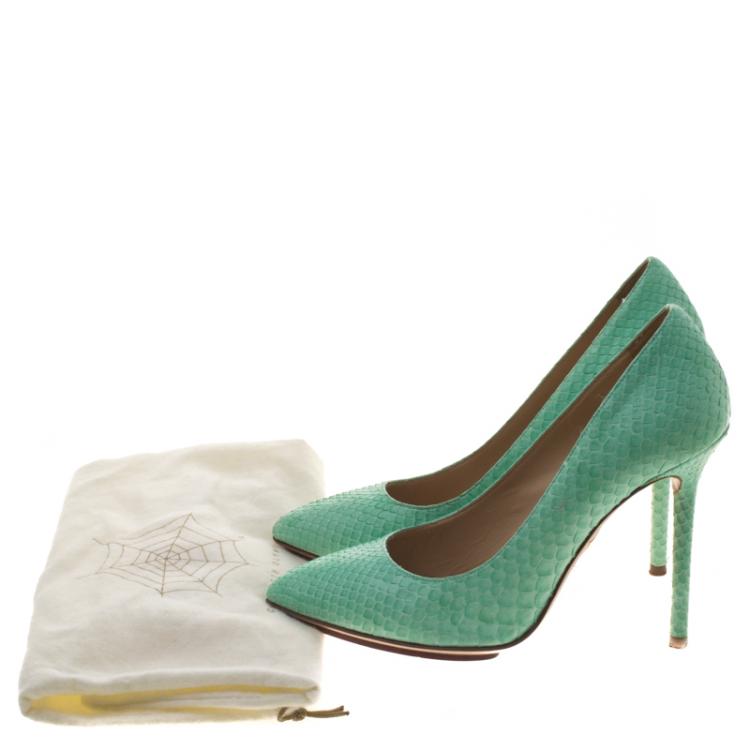 Pre Owned Charlotte Olympia Mint Green Python Monroe Pumps Size 36