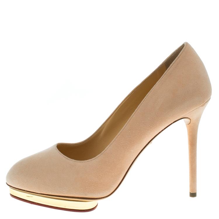 Pre Owned Charlotte Olympia Blush Pink Suede Dotty Platform Pumps Size 40