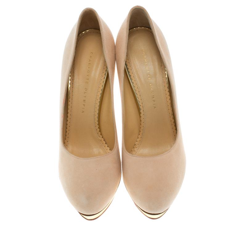 Pre Owned Charlotte Olympia Blush Pink Suede Dotty Platform Pumps Size 40