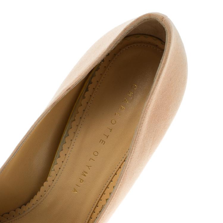 Pre Owned Charlotte Olympia Blush Pink Suede Dotty Platform Pumps Size 40