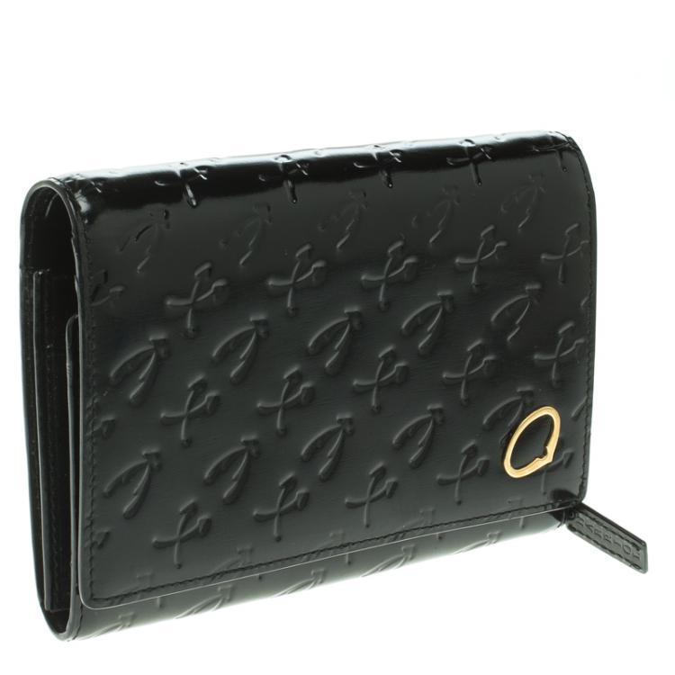 Pre Owned Charriol Black Monogram Patent Leather Wallet