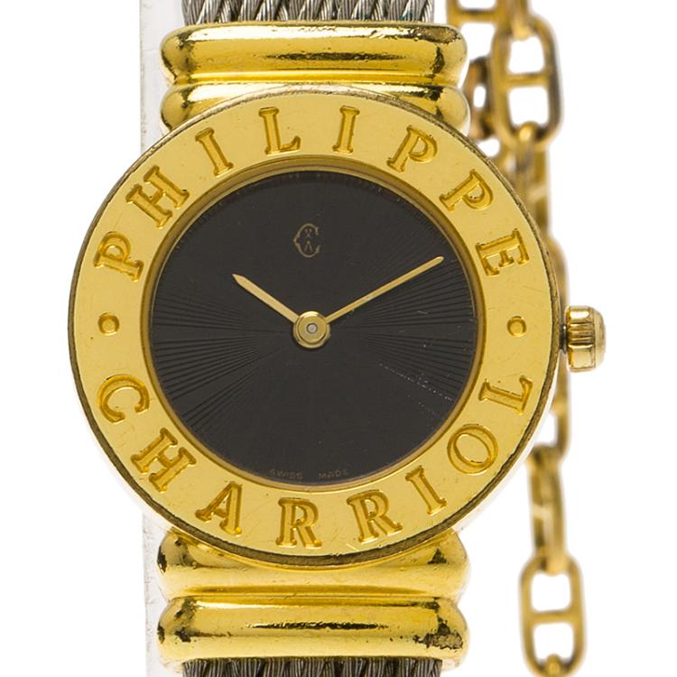 Pre Owned Charriol Black Gold-Plated Stainless Steel St. Tropez Women's Wristwatch 24MM