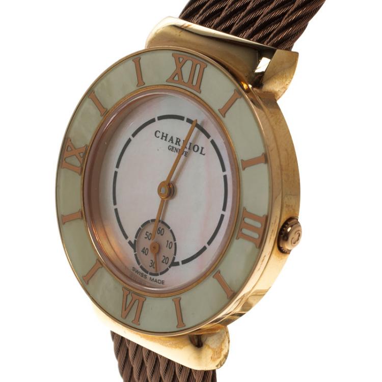 Pre Owned Charriol Mother of Pearl Rose Gold Tone Stainless Steel St-Tropez Women's Wristwatch 30MM