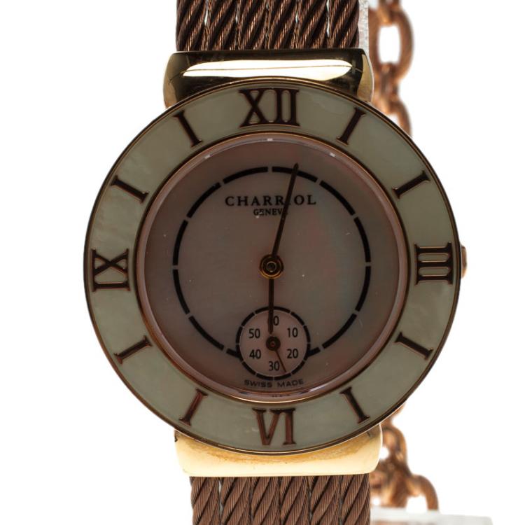 Pre Owned Charriol Mother of Pearl Rose Gold Tone Stainless Steel St-Tropez Women's Wristwatch 30MM