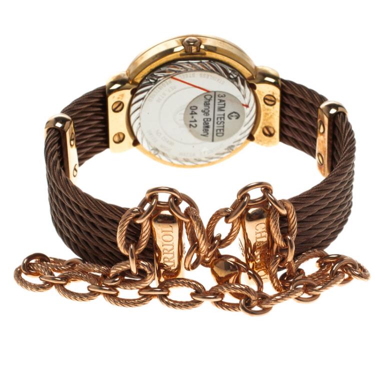 Pre Owned Charriol Mother of Pearl Rose Gold Tone Stainless Steel St-Tropez Women's Wristwatch 30MM