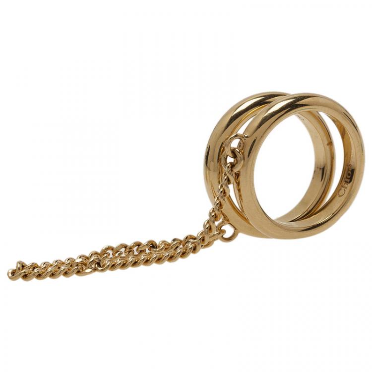 Pre Owned Chloe Two Chain Gold Tone Ring
