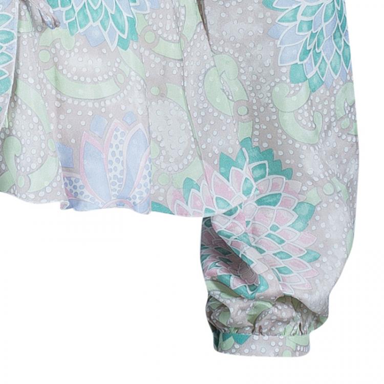 Pre Owned Chloe Pastel Printed Silk Long Sleeve Top L