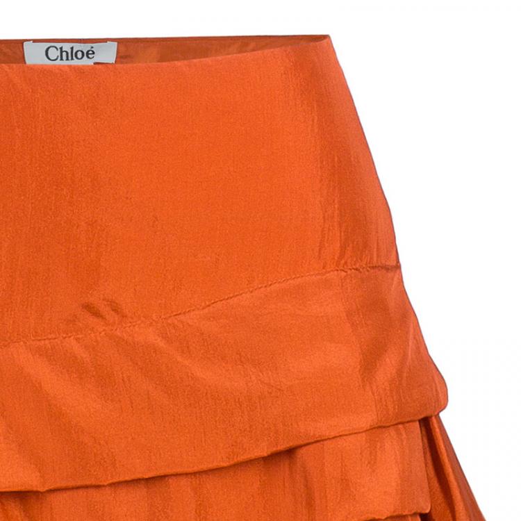 Pre Owned Chloe Coral Silk Layered Skirt M