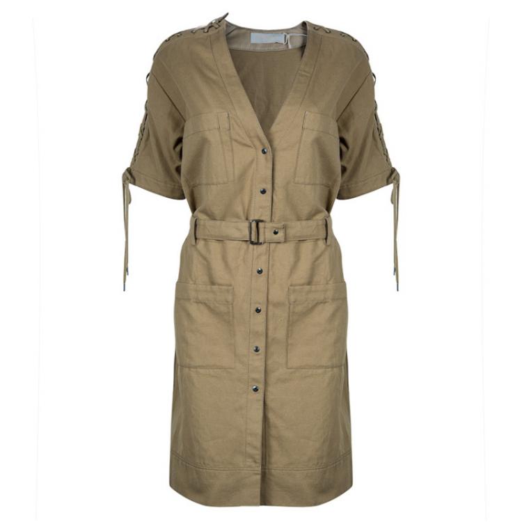 Pre Owned Chloe Beige Criss Cross Sleeve Dress M