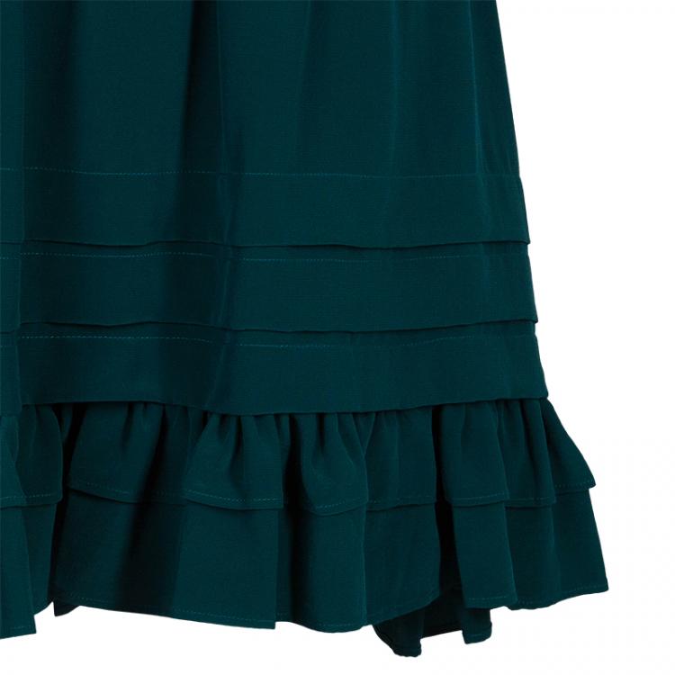 Pre Owned Chloe Green Tiered Ruffle Hem Silk Skirt M