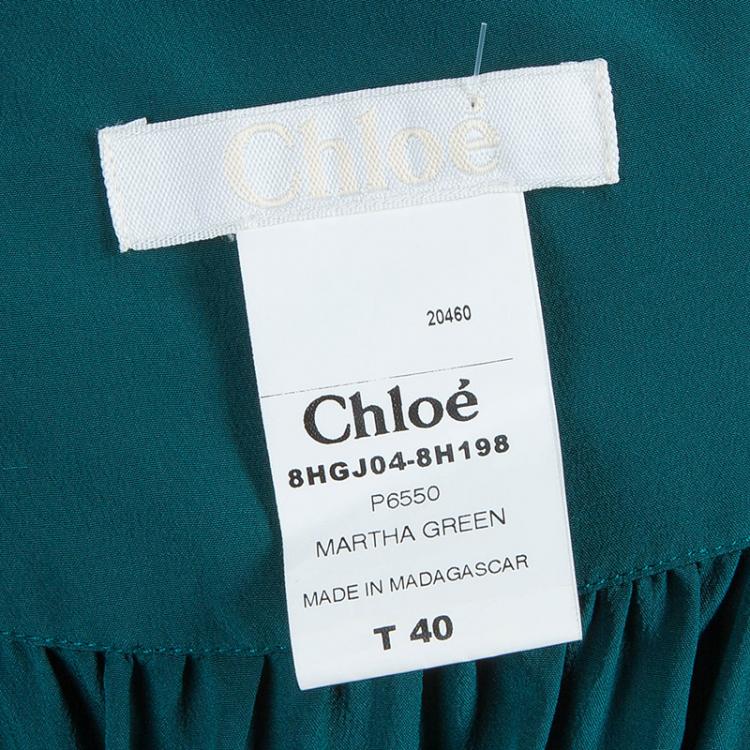 Pre Owned Chloe Green Tiered Ruffle Hem Silk Skirt M