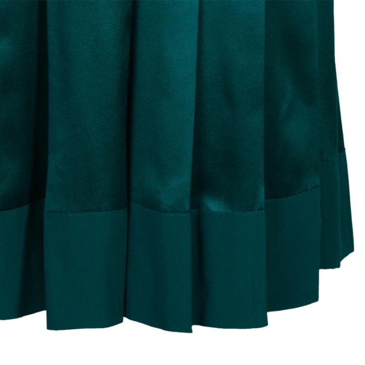 Pre Owned Chloe Green Contrast Waistband Pleated Silk Skirt M