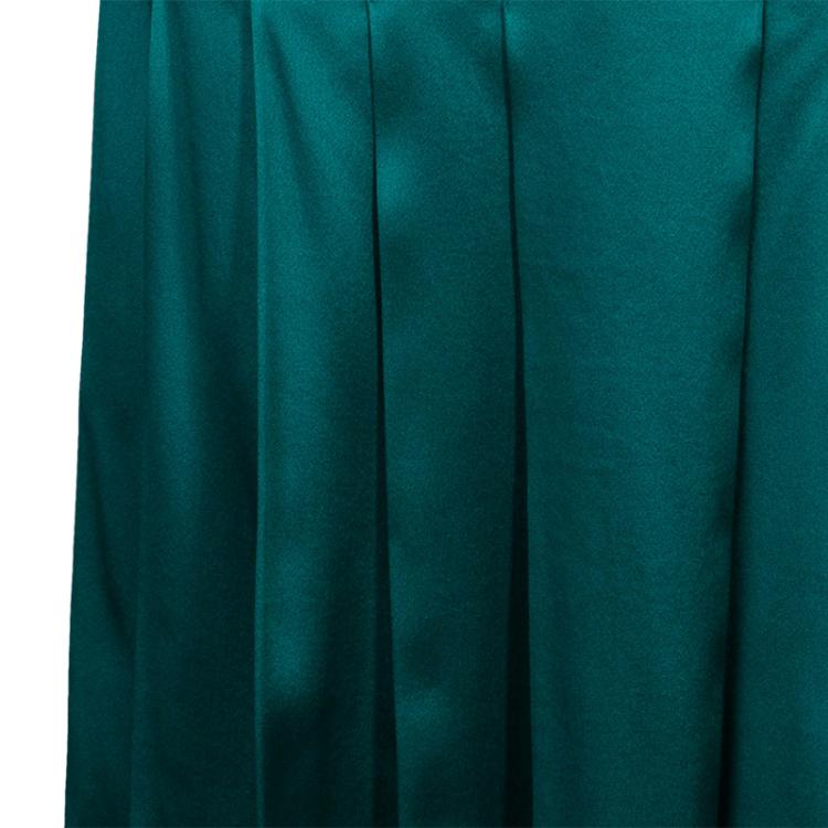 Pre Owned Chloe Green Contrast Waistband Pleated Silk Skirt M