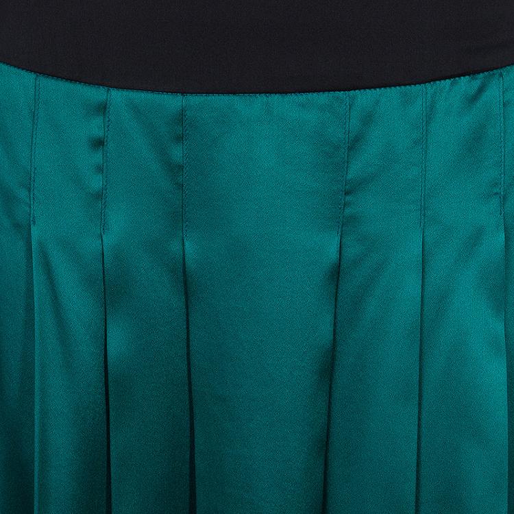 Pre Owned Chloe Green Contrast Waistband Pleated Silk Skirt M