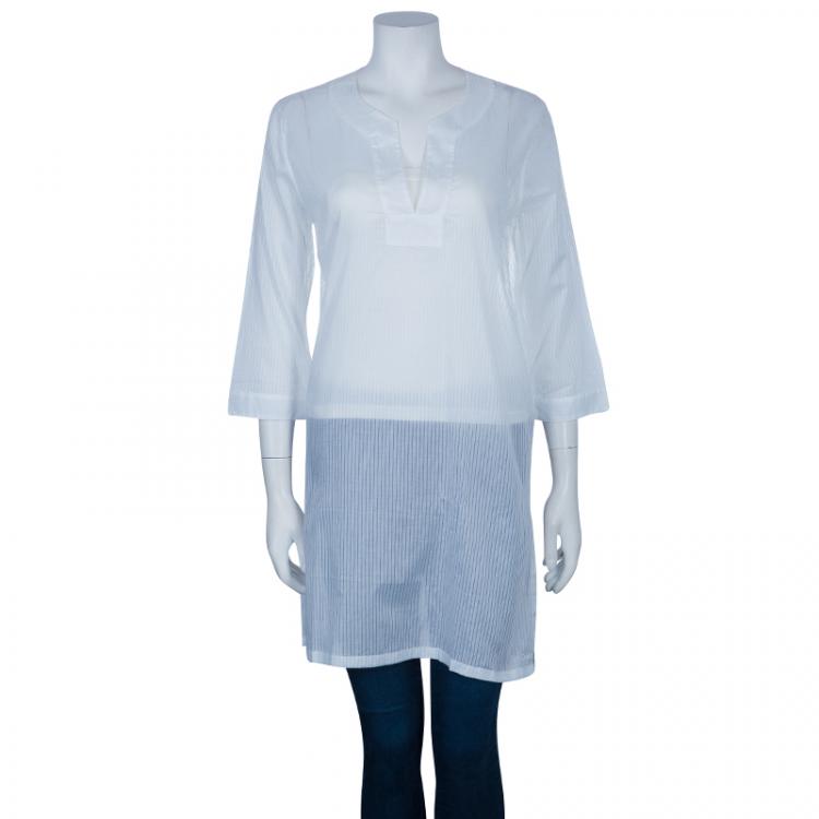 Pre Owned Chloe White Cotton Long Sleeve Tunic Top M