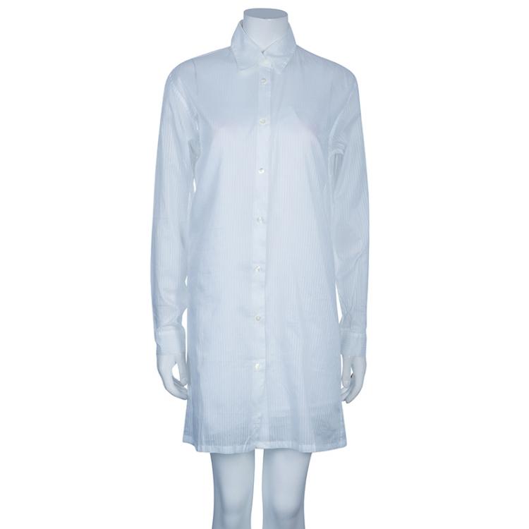 Pre Owned Chloe White Cotton Long Sleeve Shirt Dress M