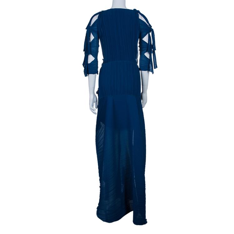 Pre Owned Chloe Blue Silk Plisse Maxi Dress S